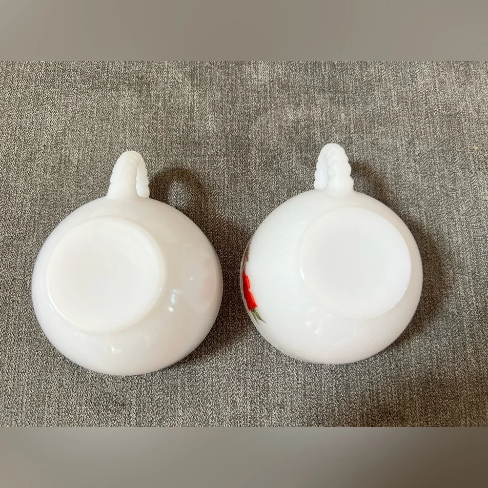 Tea Cup and Plate White Federal Milk Glass Red Rose‎ Vintage